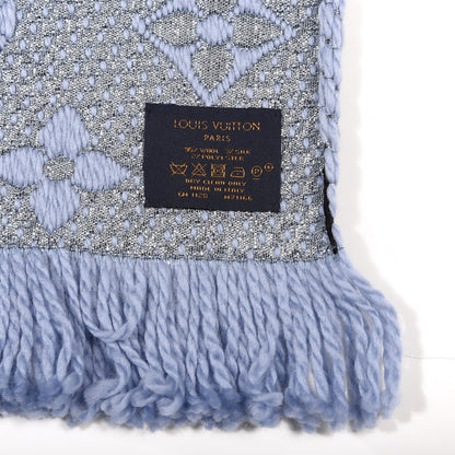 Louis Vuitton Wool Silk Logomania Shine Scarf Blue 3 of 3