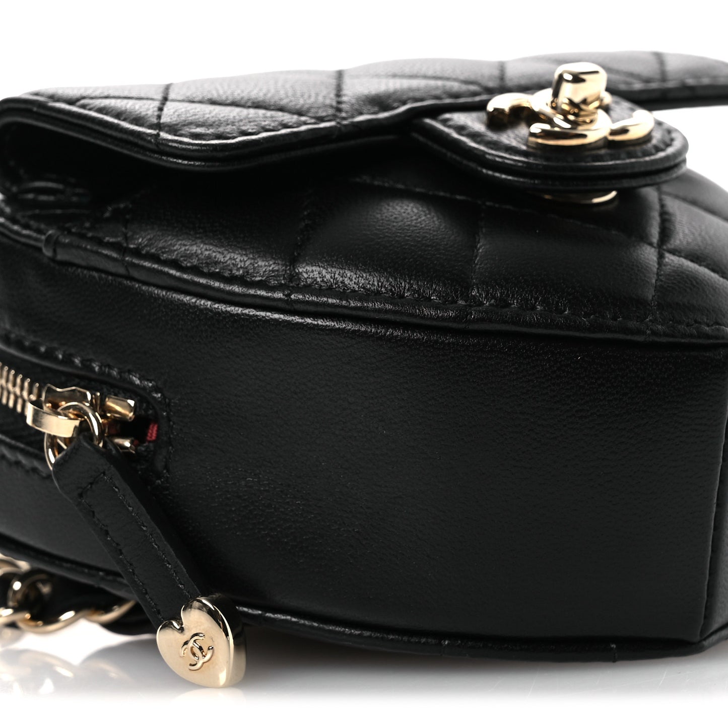 Lambskin Quilted CC In Love Heart Waist Belt Bag With Chain Black