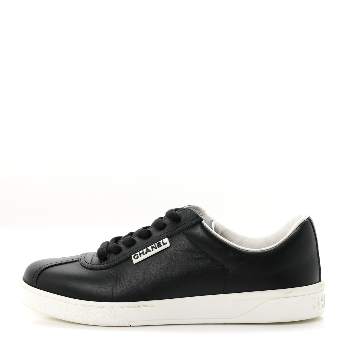 Chanel Calfskin CC Womens Uniform Sneakers 37.5 Black 1 of 9