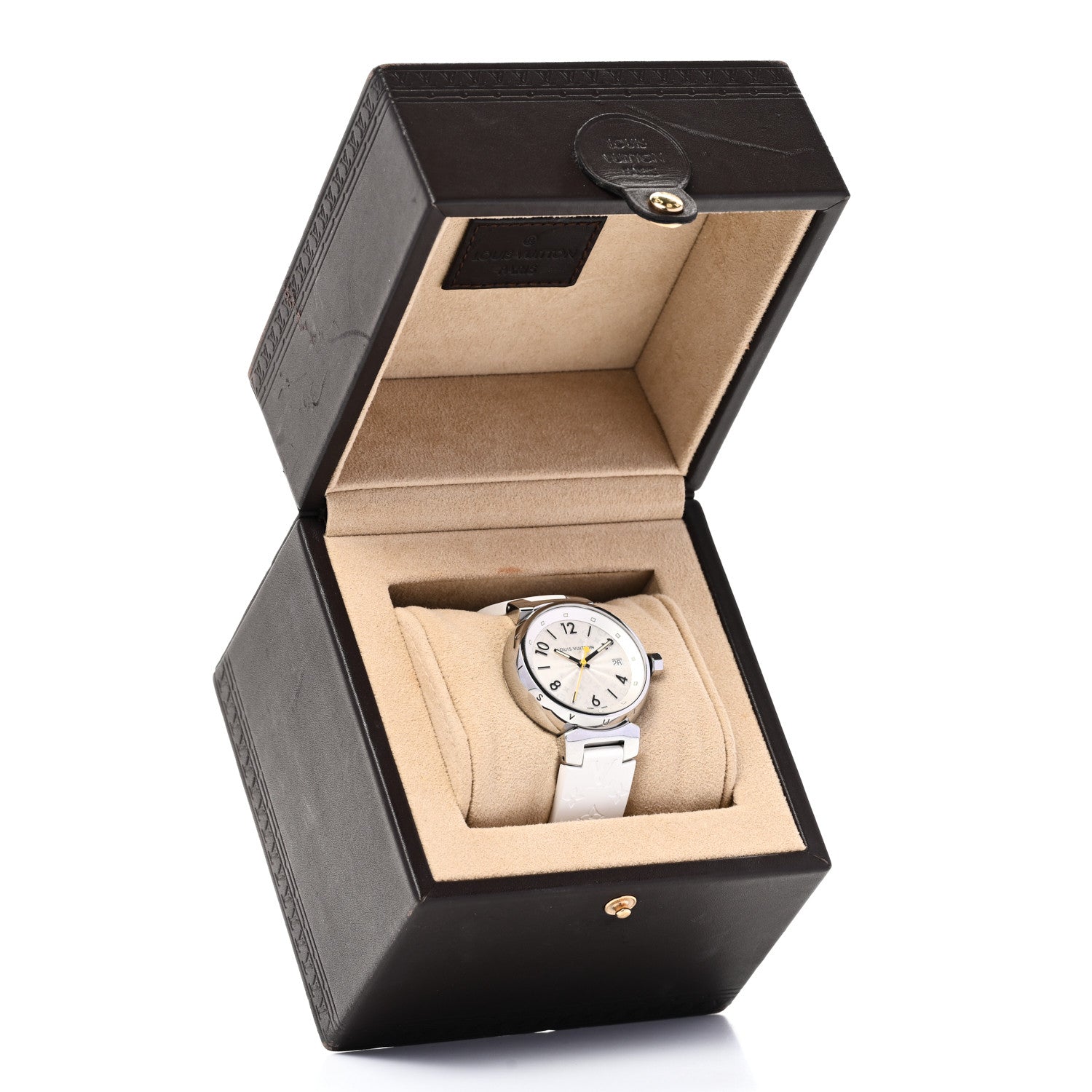 Louis Vuitton Stainless Steel Rubber 34mm Tambour Quartz Watch White 5 of 5
