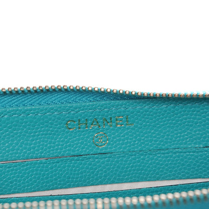 Chanel Caviar Quilted Small Zip Around Wallet Turquoise 8 of 9