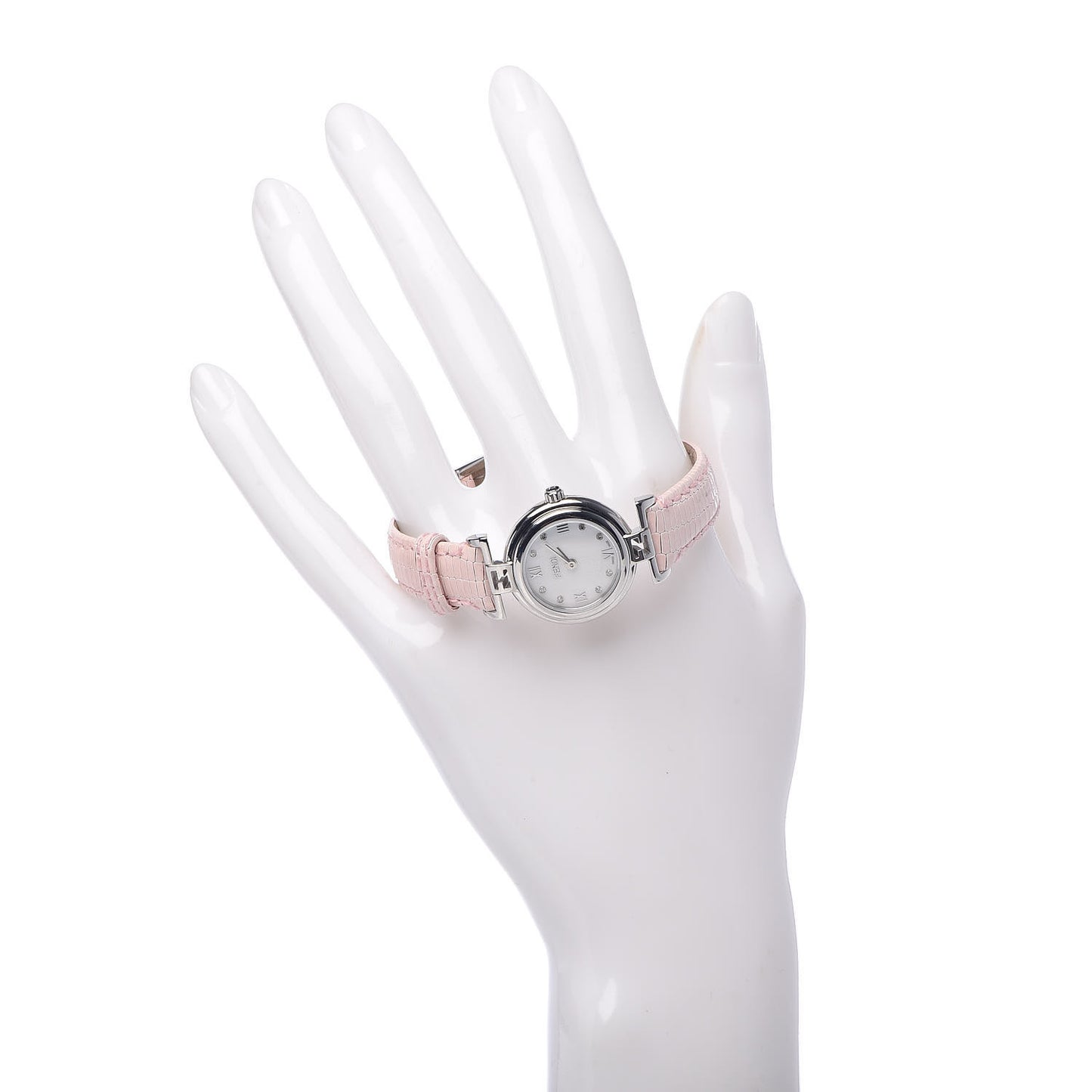 Stainless Steel Calfskin Diamond Pink Mother of Pearl 23mm Moda Quartz Watch
