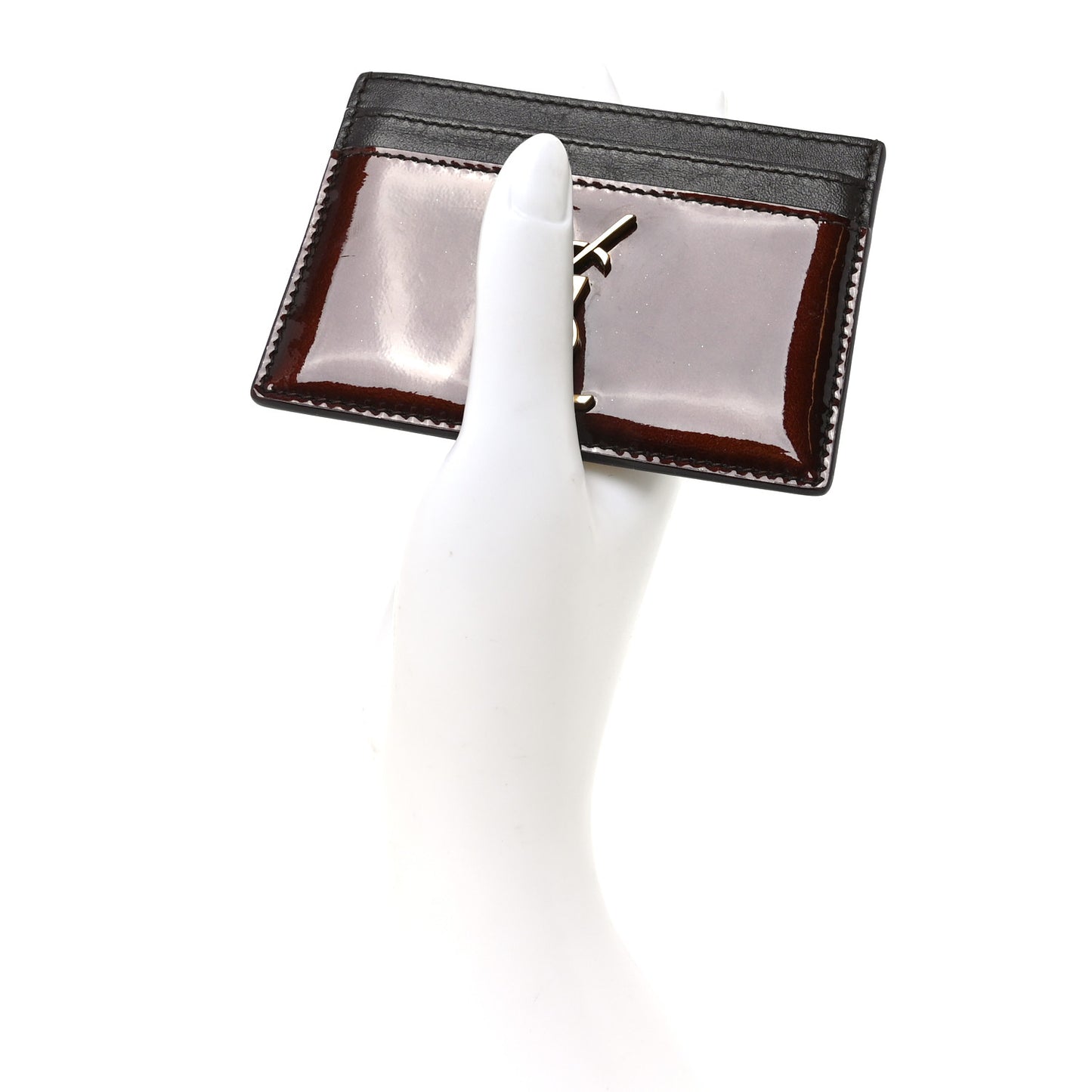 Patent Calfskin Monogram Credit Card Case Spicy Chocolate