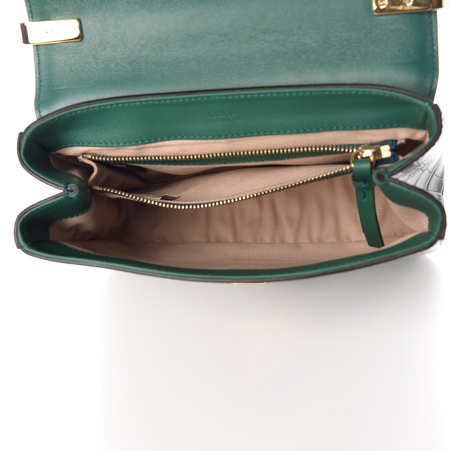 Chloe Calfskin Crocodile Embossed Small C Double Carry Woodsy Green 5 of 12