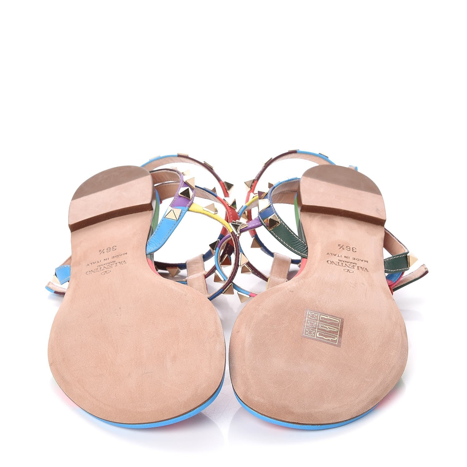 Valentino Garavani Calfskin 1973 Rockstud Ankle Wrap Flat Thong Sandals 36.5 Multicolor 5 of 7
