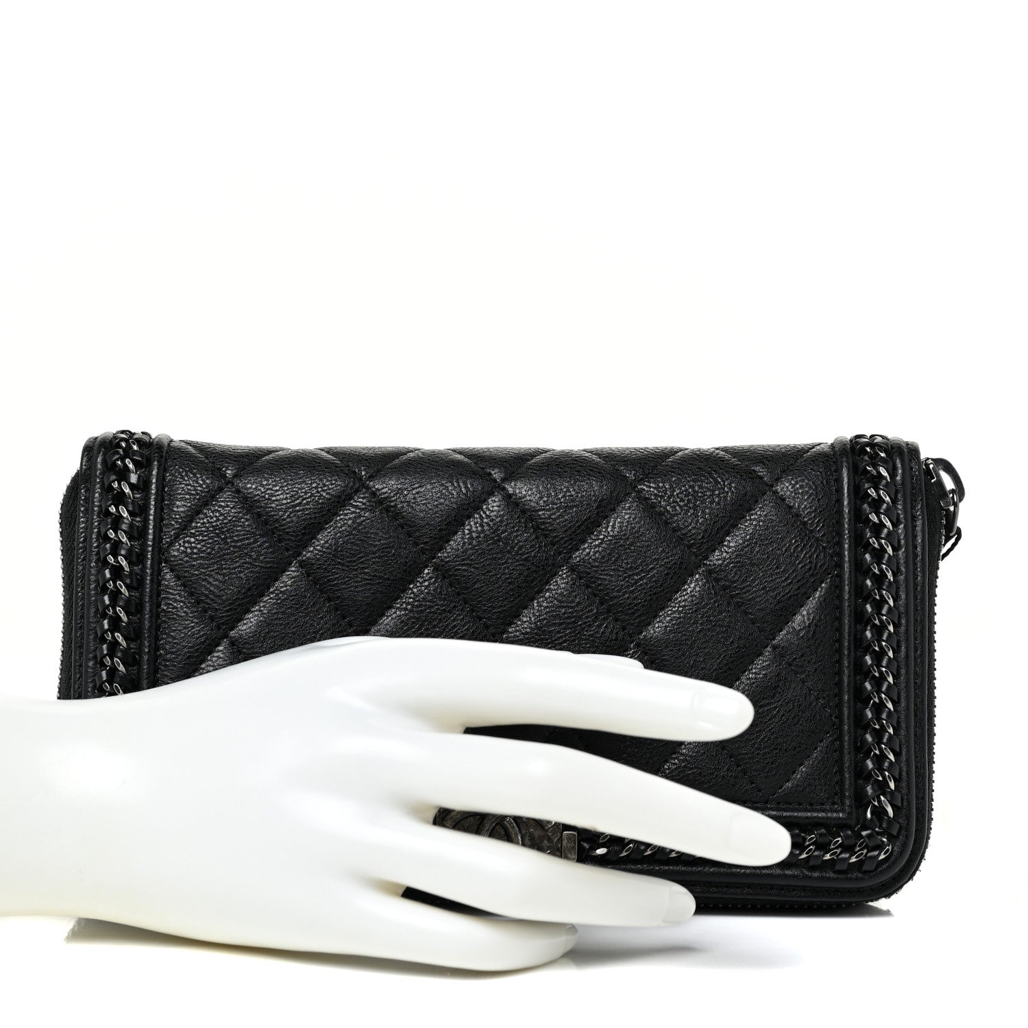 Chanel Calfskin Quilted Boy Chain Large Gusset Zip Around Wallet Black 2 of 15