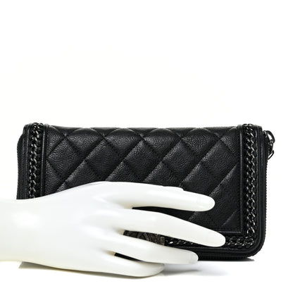 Chanel Calfskin Quilted Boy Chain Large Gusset Zip Around Wallet Black 2 of 15