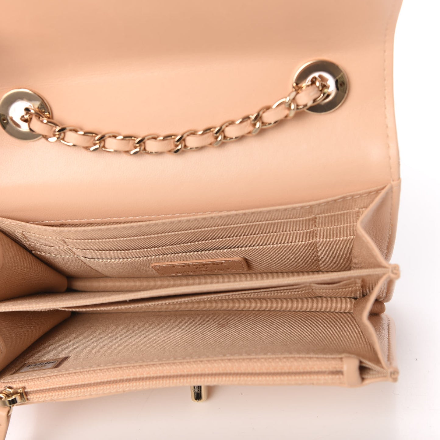 Lambskin Quilted Mini Trendy CC Wallet On Chain WOC Beige