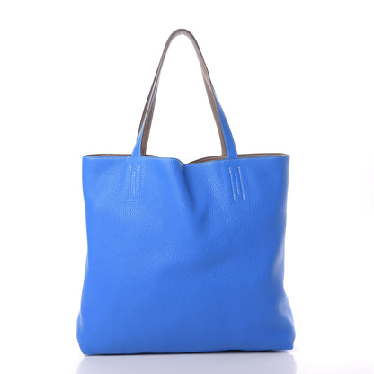 Hermes Taurillon Clemence Double Sens 45 Reversible Tote Bleu Hydra Etoupe 3 of 19