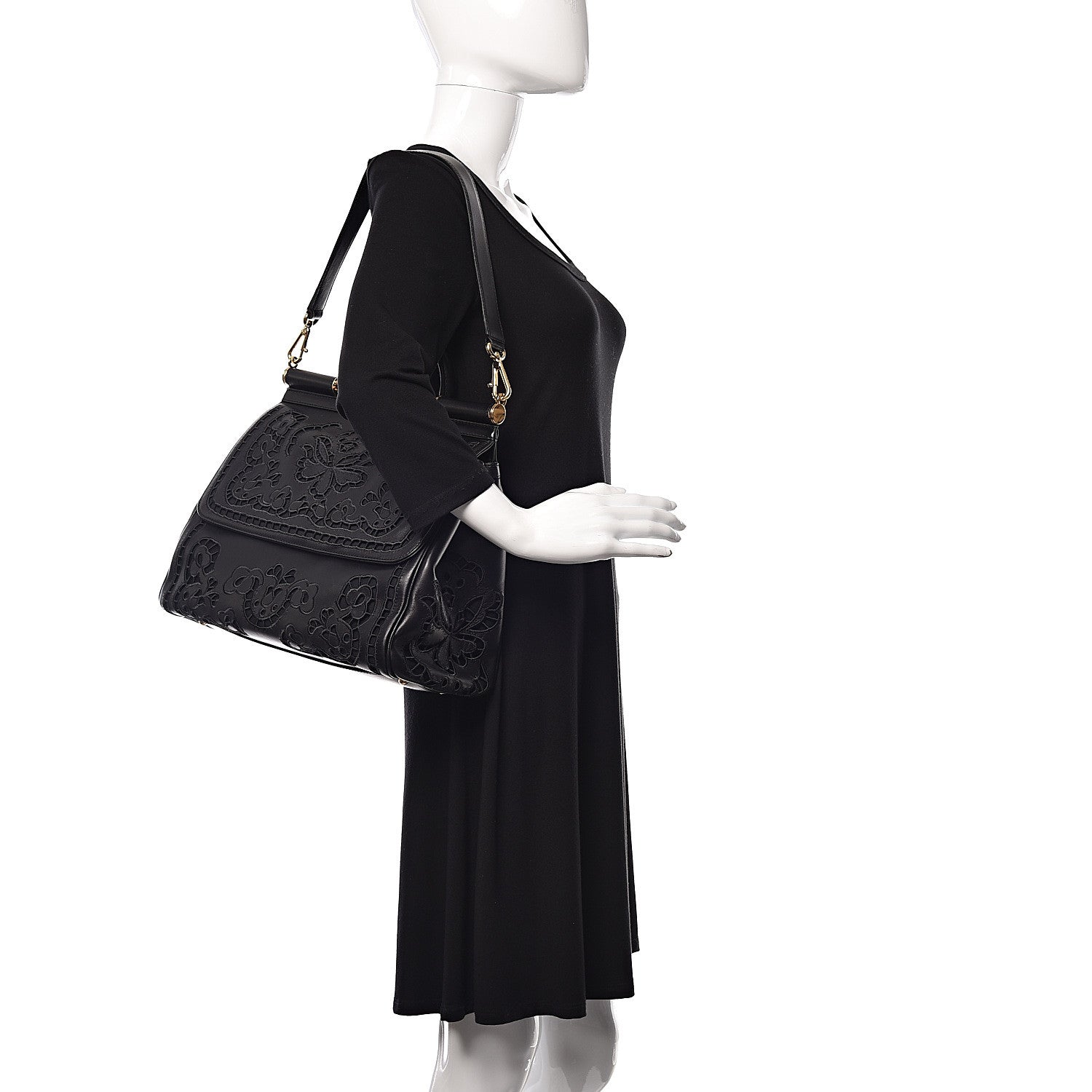 Dolce & Gabbana Lambskin Large Embroidered Laser Cut Miss Sicily Satchel Black 2 of 9