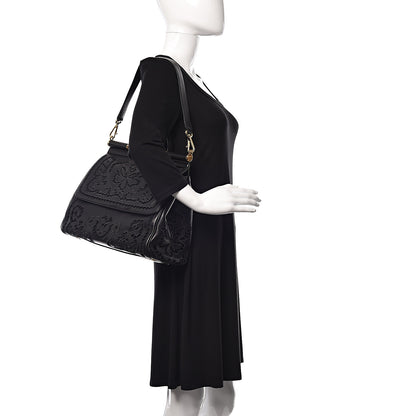 Dolce & Gabbana Lambskin Large Embroidered Laser Cut Miss Sicily Satchel Black 2 of 9