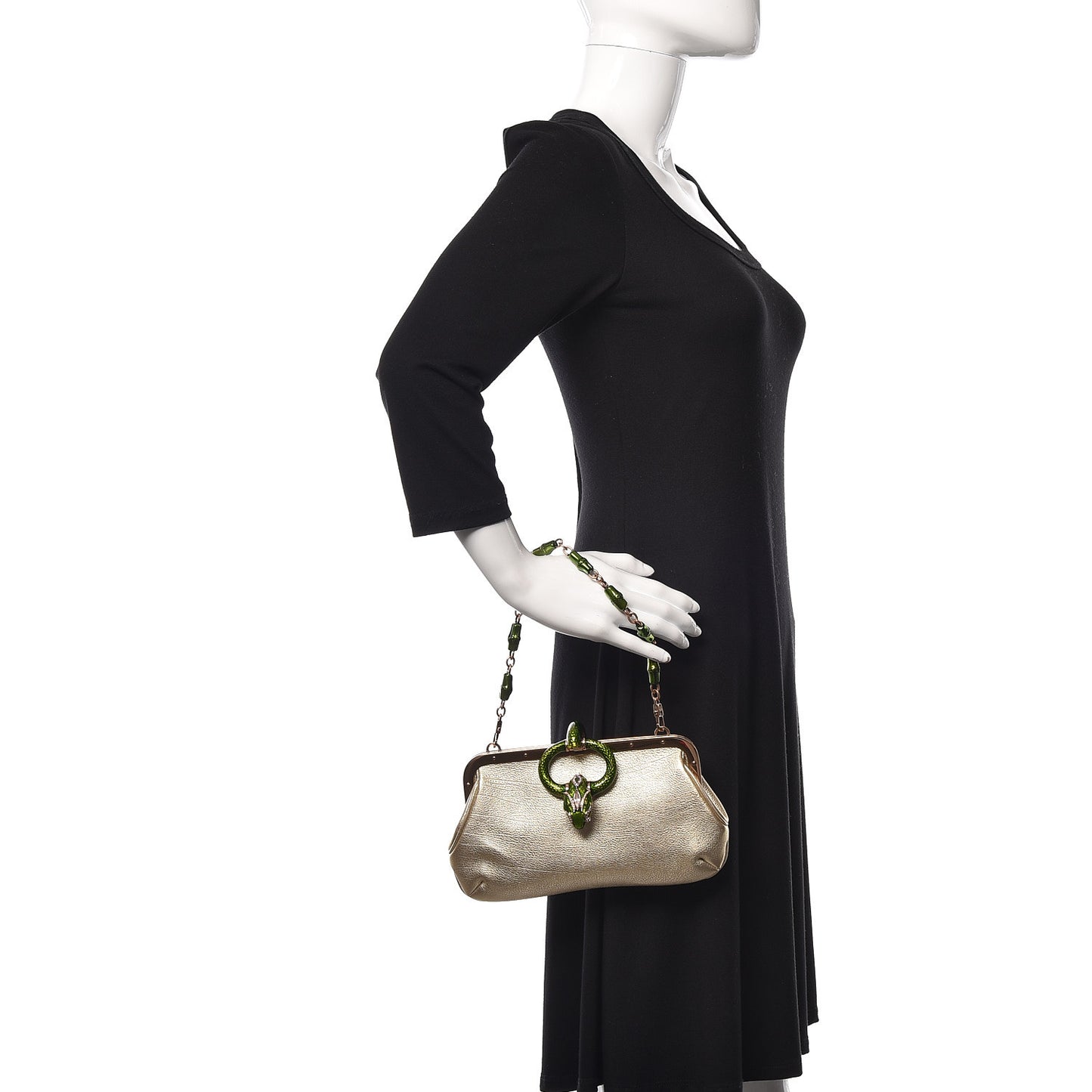 Metallic Calfskin Jeweled Dragon Evening Bag Gold