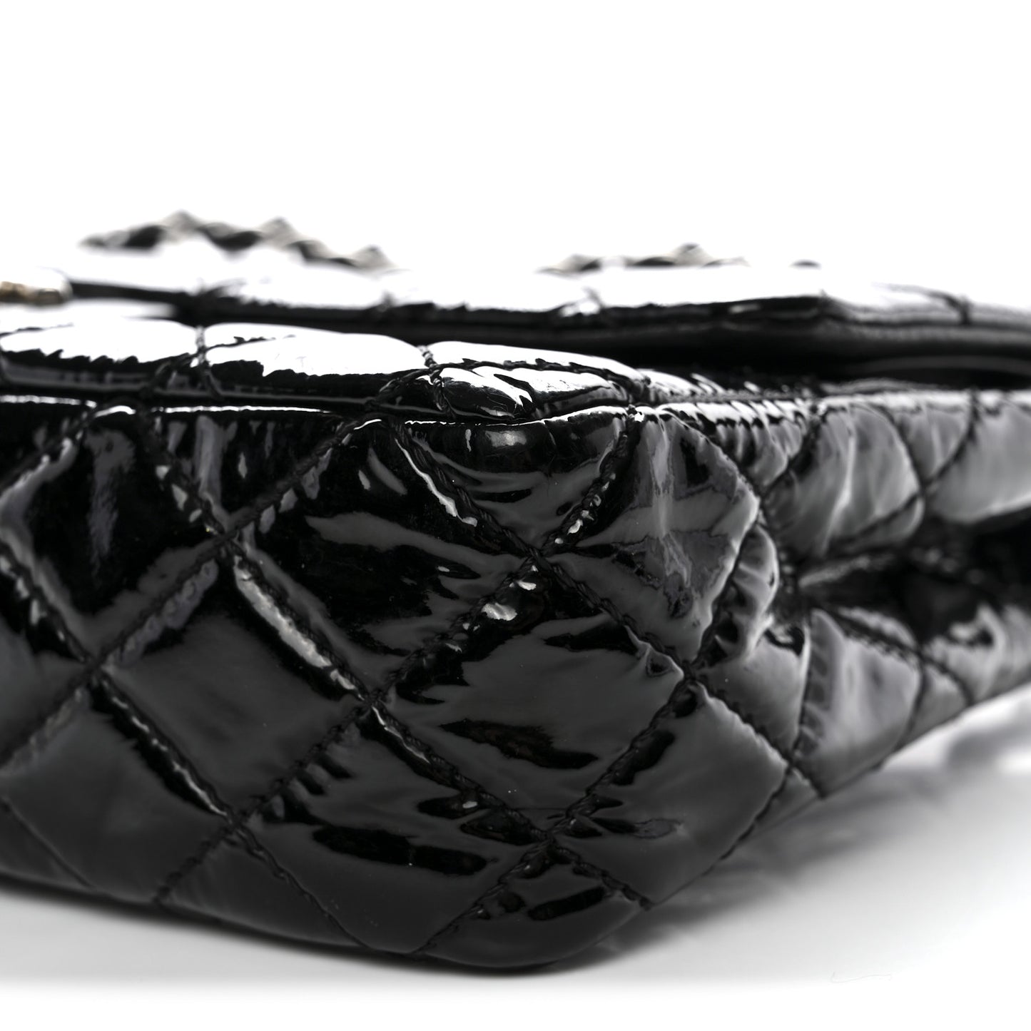 Patent Quilted Medium Double Flap Black