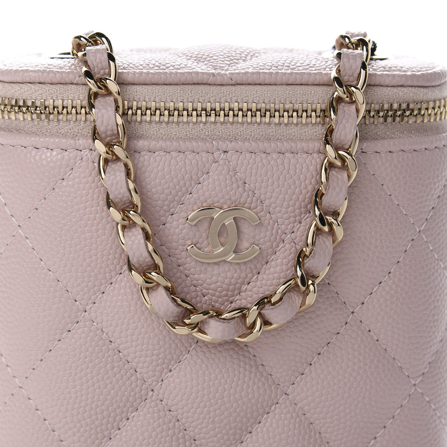 Caviar Quilted Small Vertical Coco Beauty Vanity Case With Chain Light Pink
