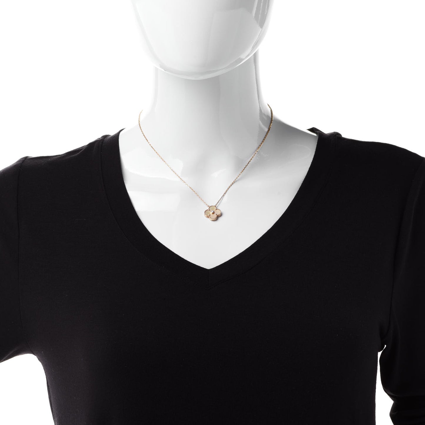 18K Yellow Gold Diamond Yellow Mother of Pearl Vintage Alhambra Pendant Necklace