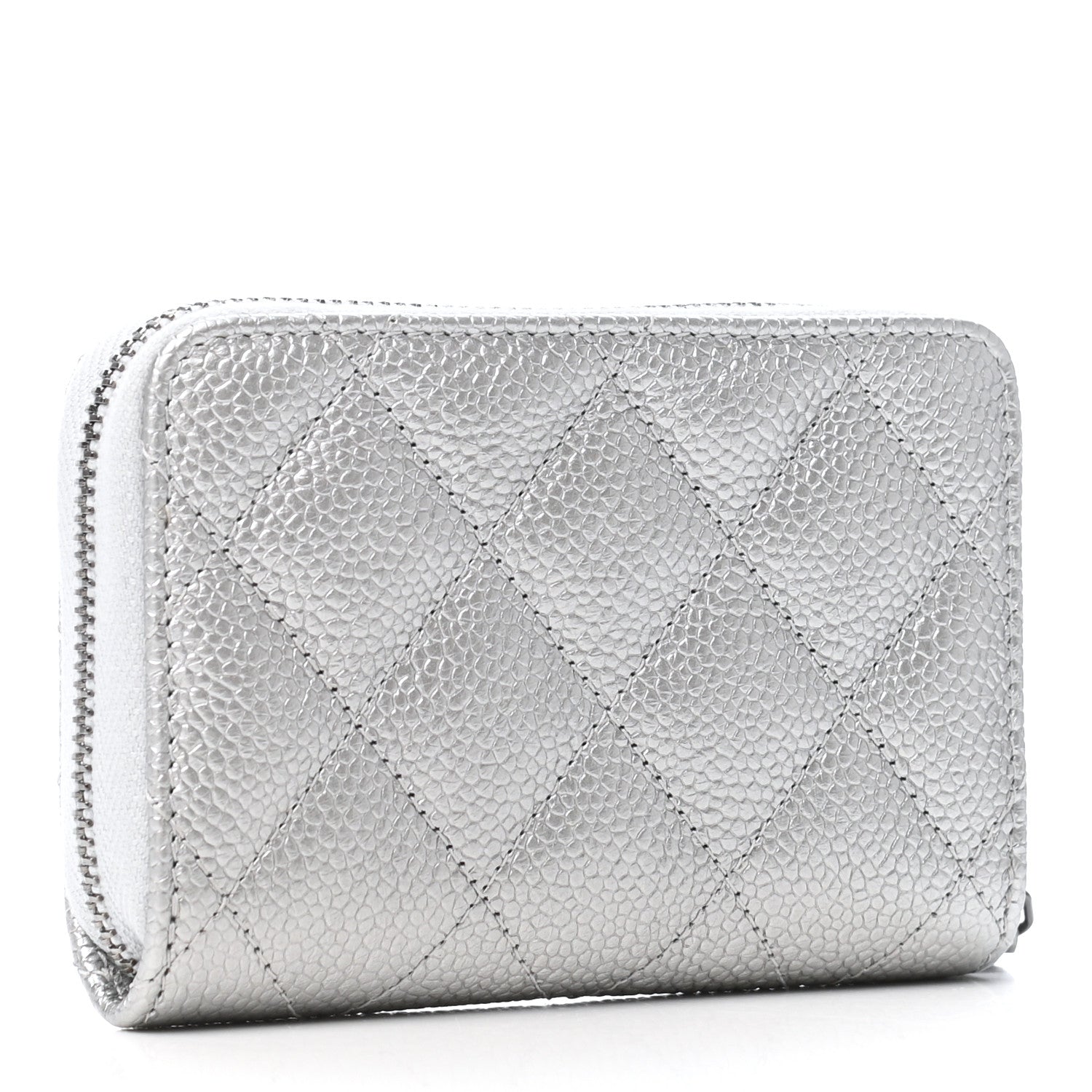 Chanel Metallic Caviar Quilted Zip Coin Purse Silver 3 of 8