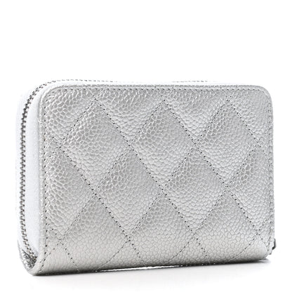 Chanel Metallic Caviar Quilted Zip Coin Purse Silver 3 of 8