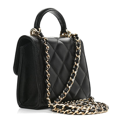 Chanel Lambskin Quilted Top Handle Flap Clutch With Chain Black 3 of 12