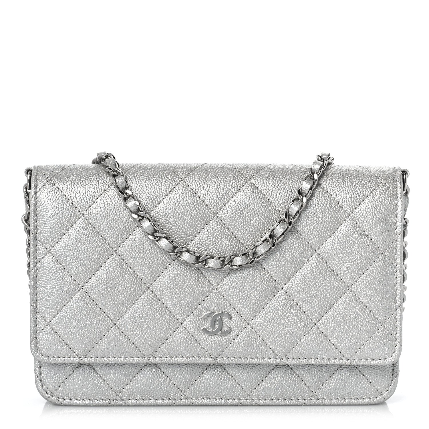 Chanel Metallic Caviar Quilted Wallet on Chain WOC Silver 1 of 11