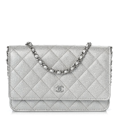 Chanel Metallic Caviar Quilted Wallet on Chain WOC Silver 1 of 11