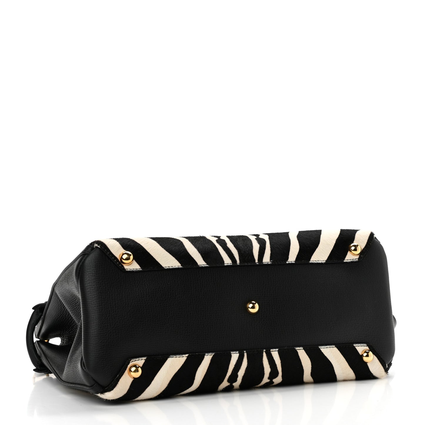 Calf Hair House Check Zebra Print Medium Banner Tote Natural Black