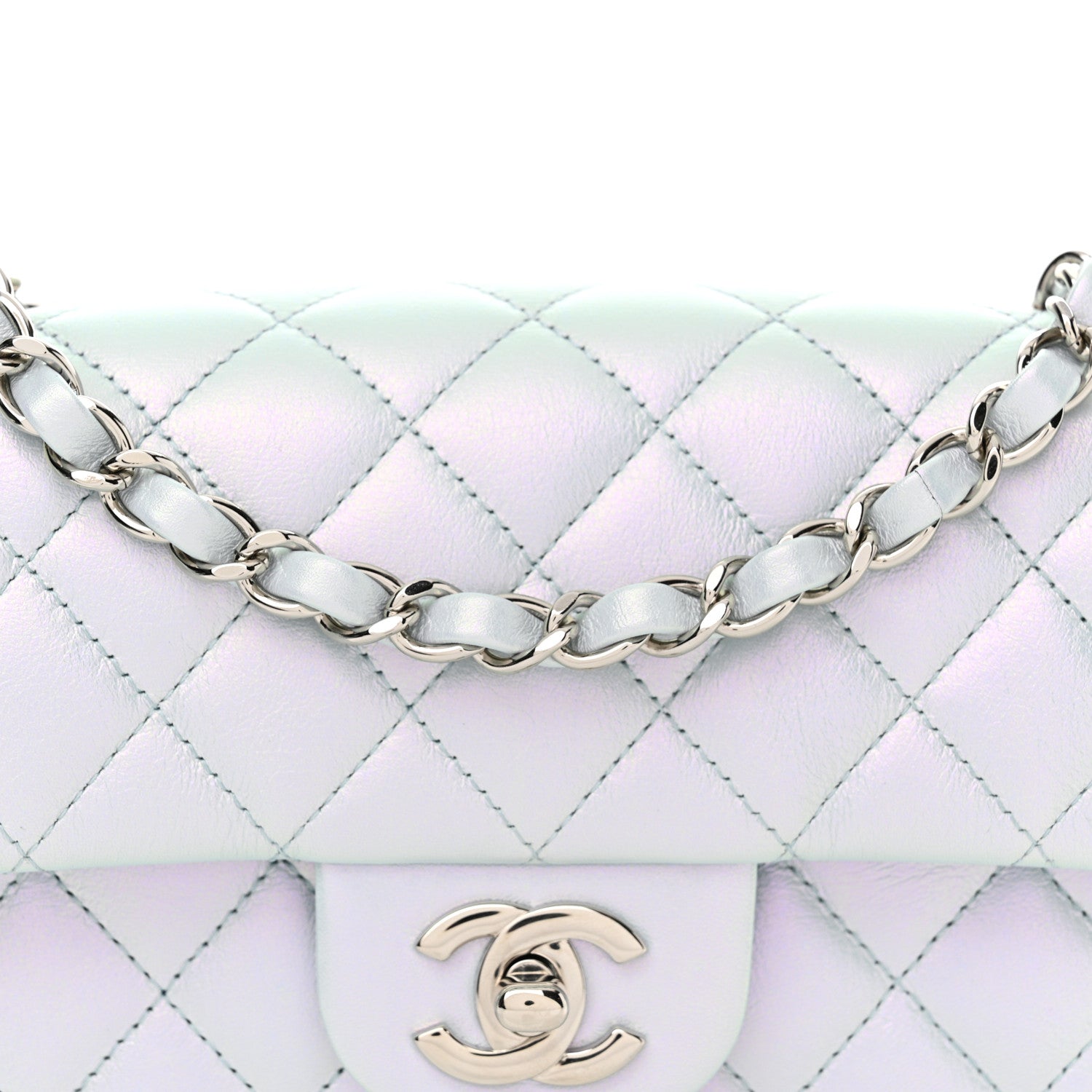 Chanel Iridescent Calfskin Quilted Mini Rectangular Flap Light Blue 8 of 11