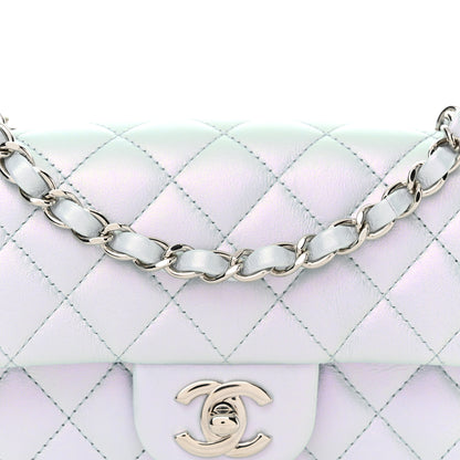 Chanel Iridescent Calfskin Quilted Mini Rectangular Flap Light Blue 8 of 11