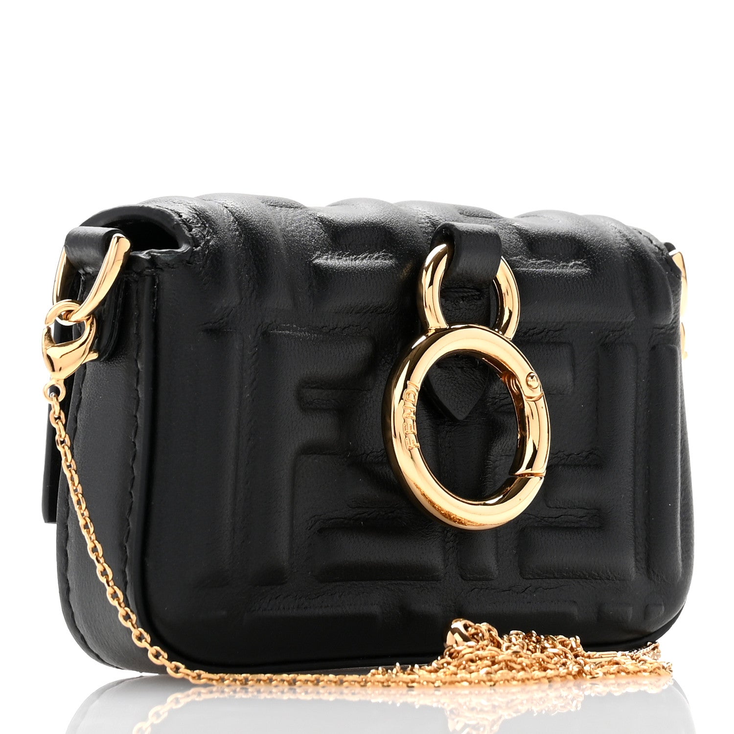 Fendi Nappa Matisse FF Embossed Nano Maxi Buckle Baguette Charm Black 2 of 10