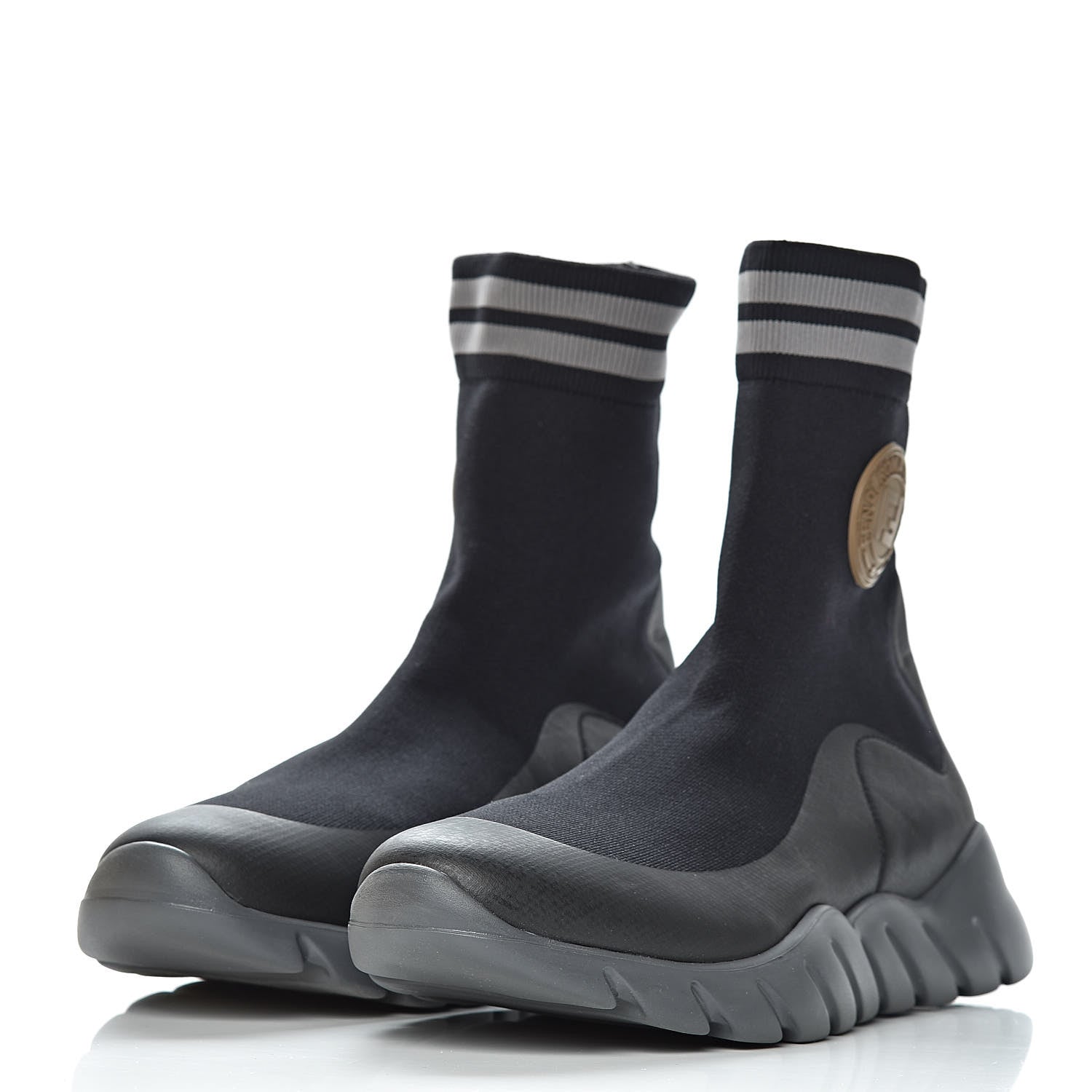 Fendi Jersey Striped Mens High Top Sock Sneakers 9 Black 3 of 9