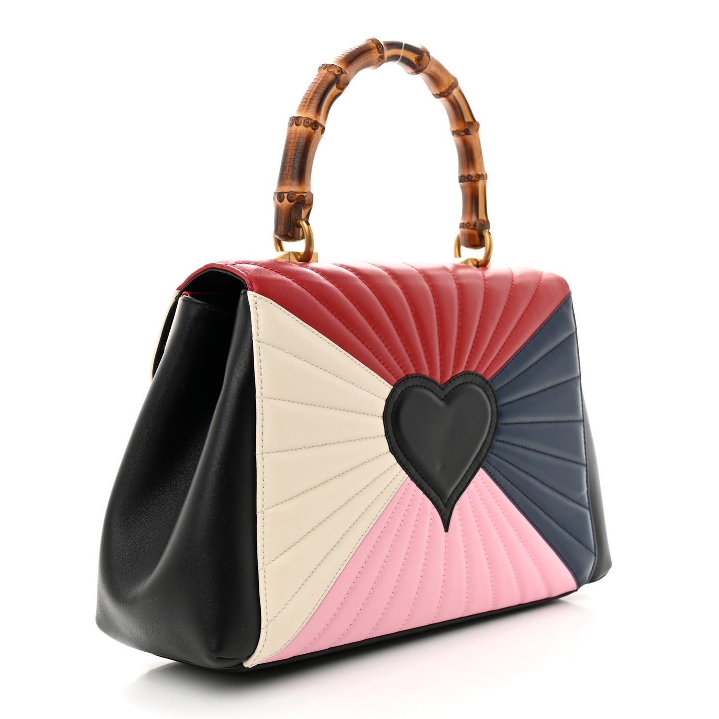 Calfskin Bamboo Trapuntata Queen Margaret Top Handle Bag Blue Agata Hibiscus Red Mystic White Sugar Pink