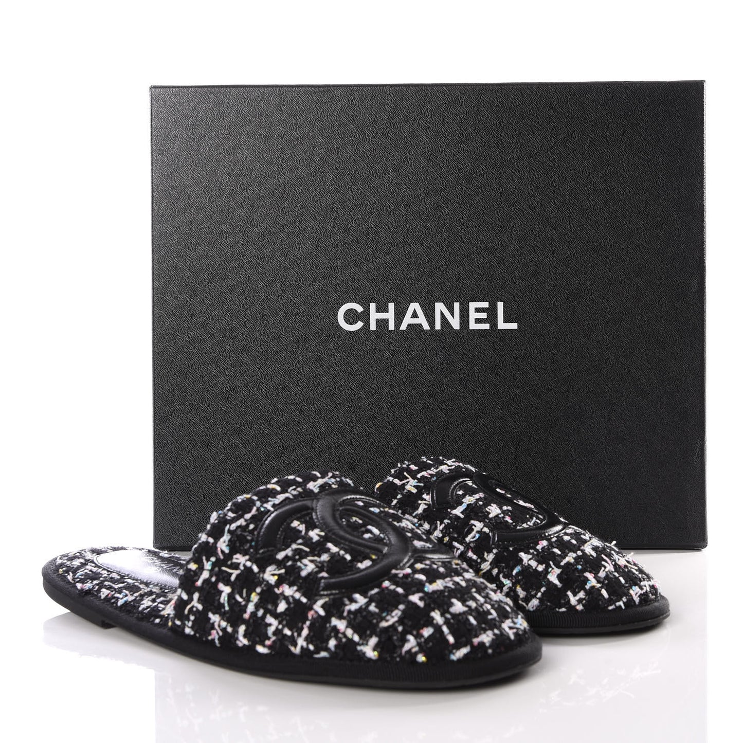 Tweed CC Flat Mules S Black