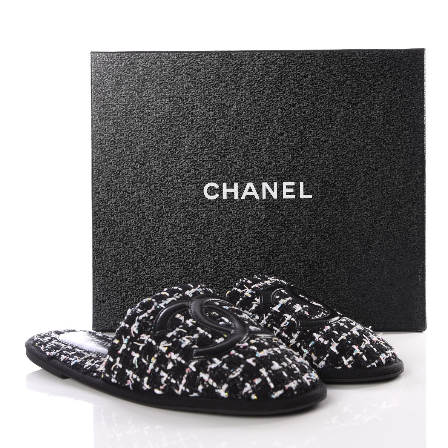 Chanel Tweed CC Flat Mules S Black 9 of 10
