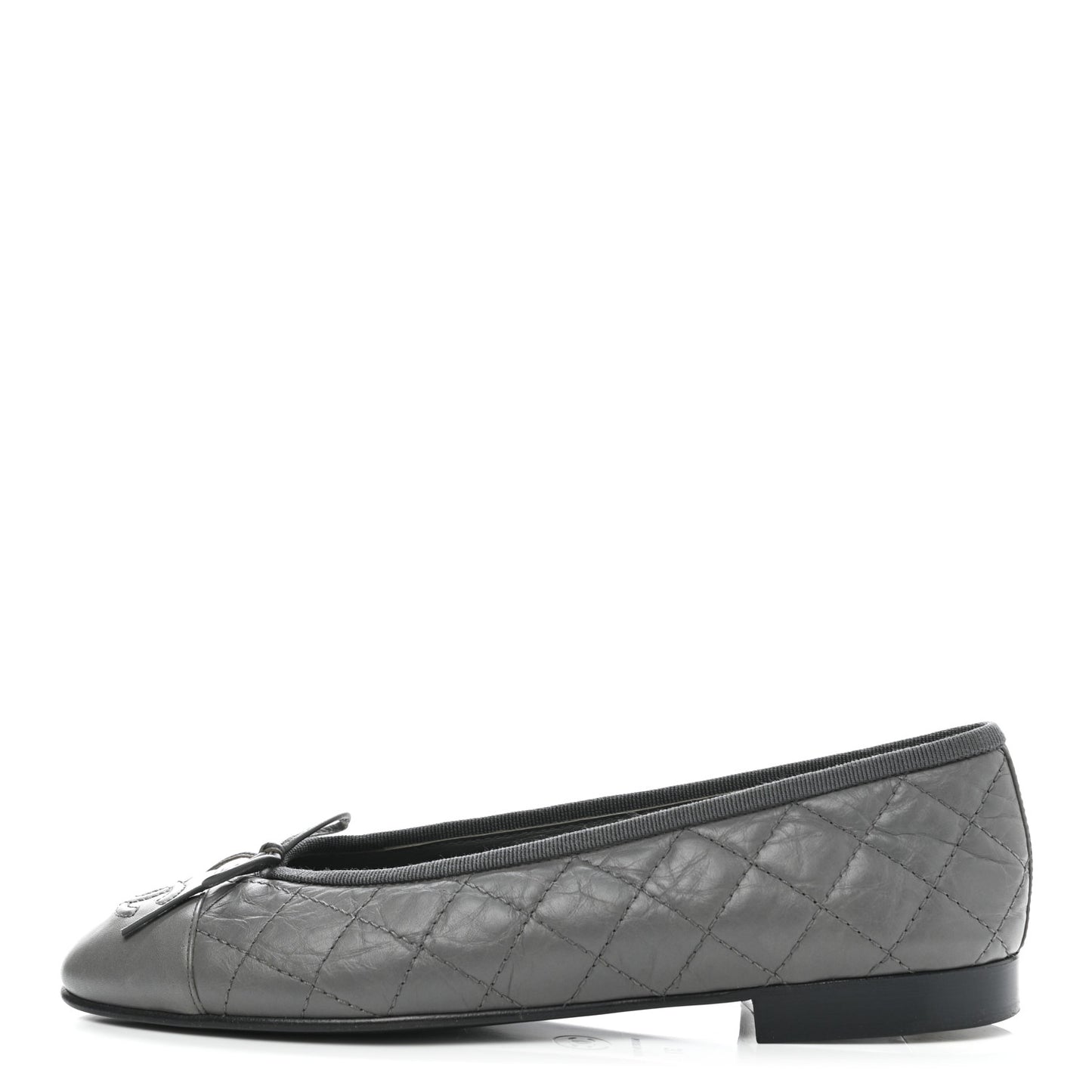 Aged Calfskin Quilted CC Cap Toe Ballerina Flats 37 Grey
