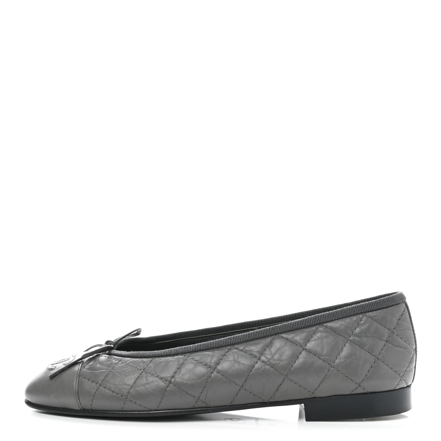 Chanel Aged Calfskin Quilted CC Cap Toe Ballerina Flats 37 Grey 1 of 8