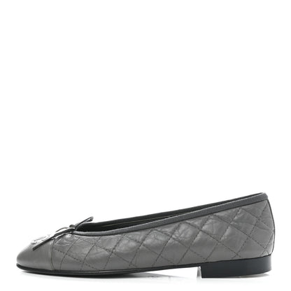 Chanel Aged Calfskin Quilted CC Cap Toe Ballerina Flats 37 Grey 1 of 8
