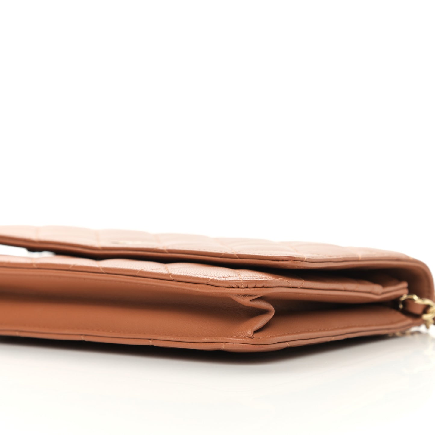Lambskin Quilted Wallet on Chain WOC Dark Beige