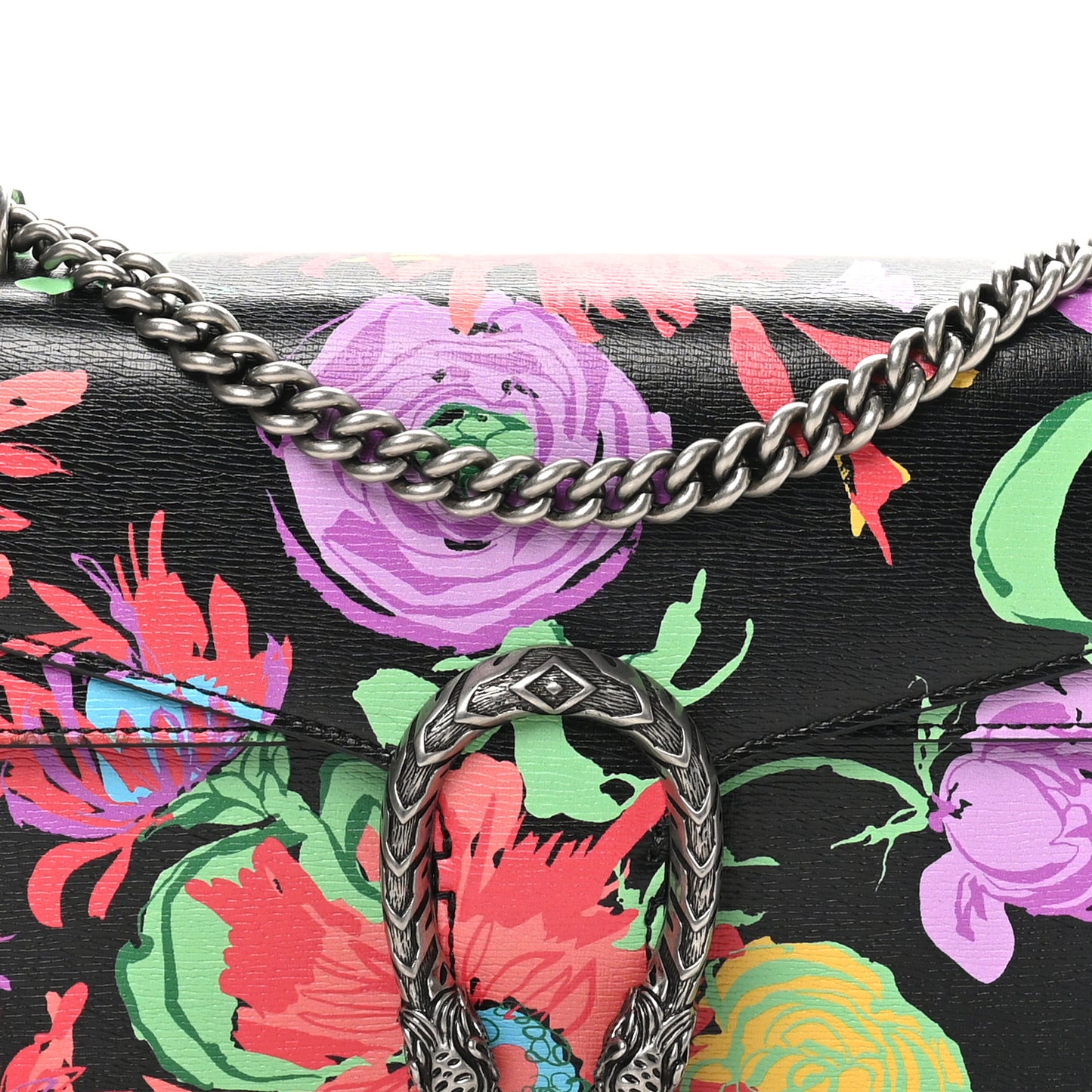 New Shangai Calfskin Jenny Floral Print Small Dionysus Shoulder Bag Black Pink