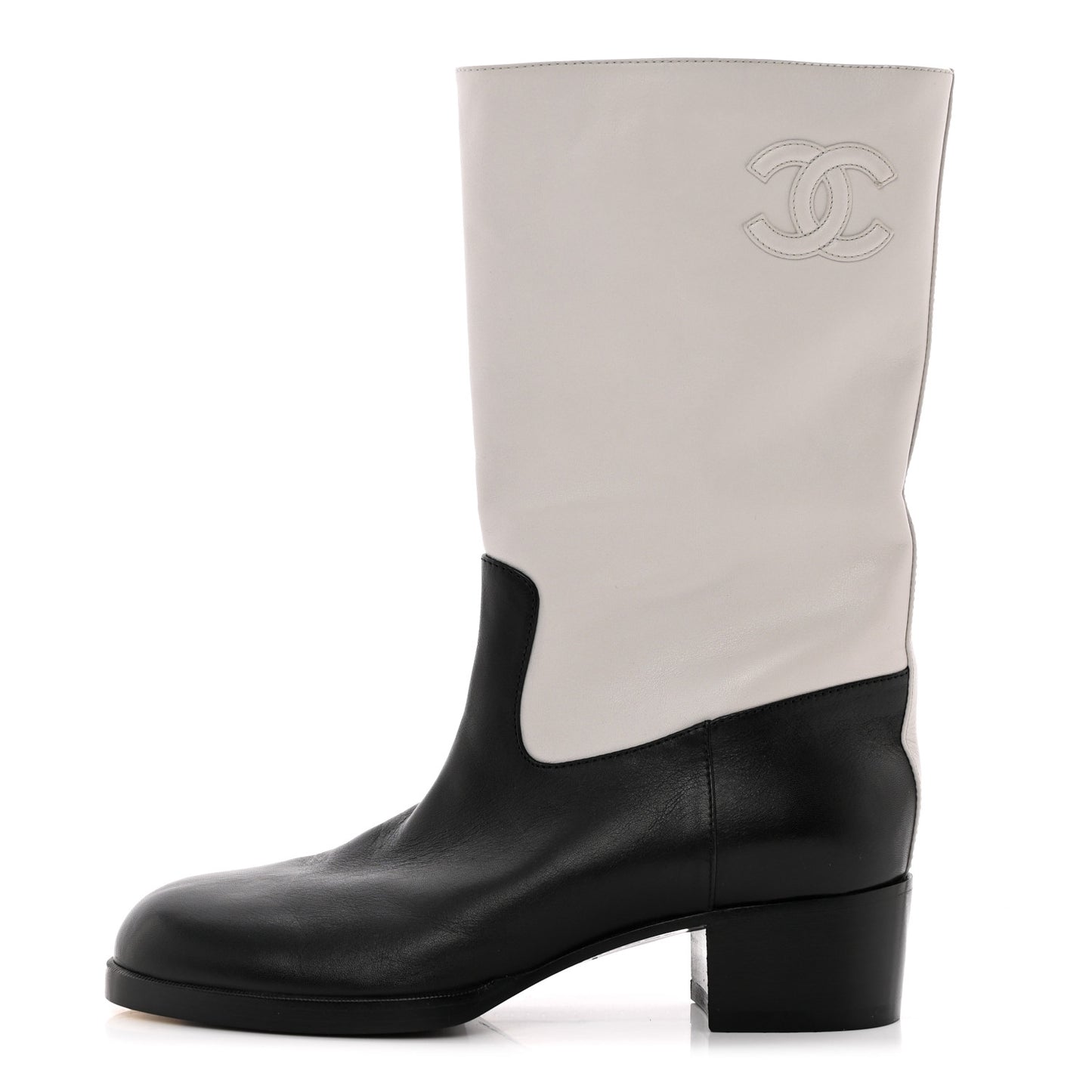 Calfskin CC Logo Mid Calf Boots 39 Grey Black