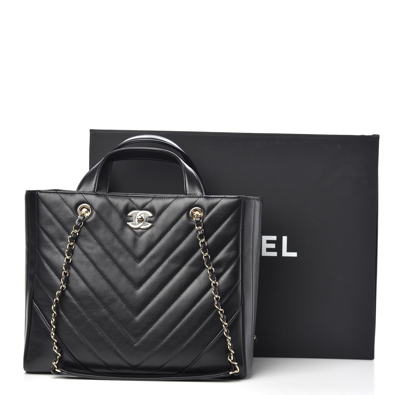 Chanel Calfskin Chevron Quilted Large Shopping Tote Black 10 of 10