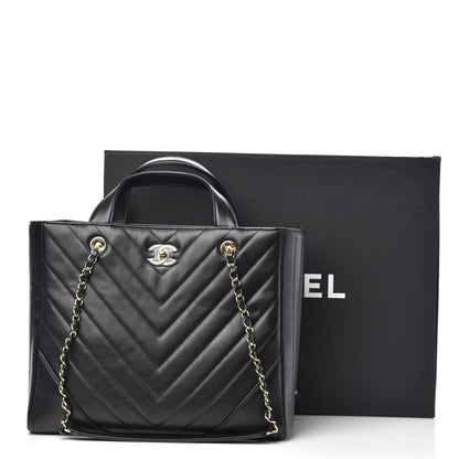 Chanel Calfskin Chevron Quilted Large Shopping Tote Black 10 of 10