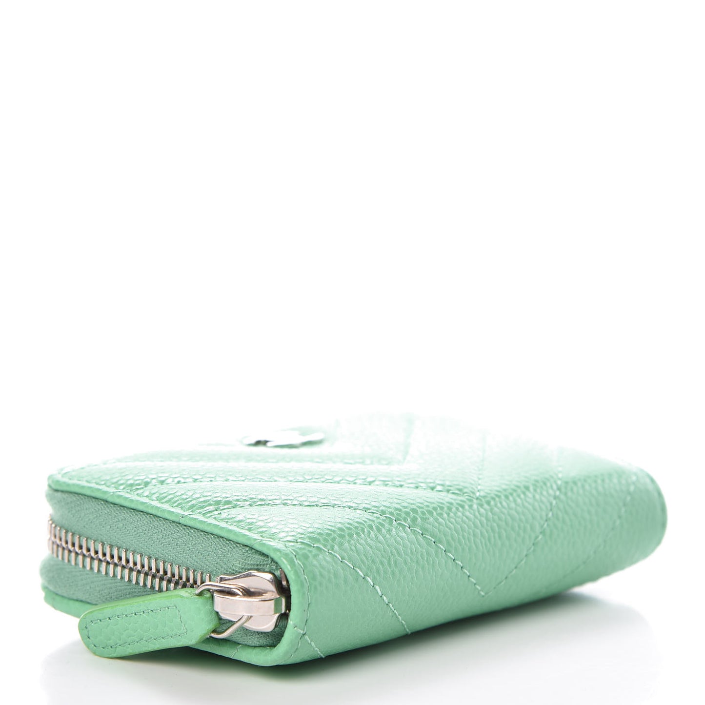 Caviar Chevron Quilted Zip Around Coin Purse Light Green