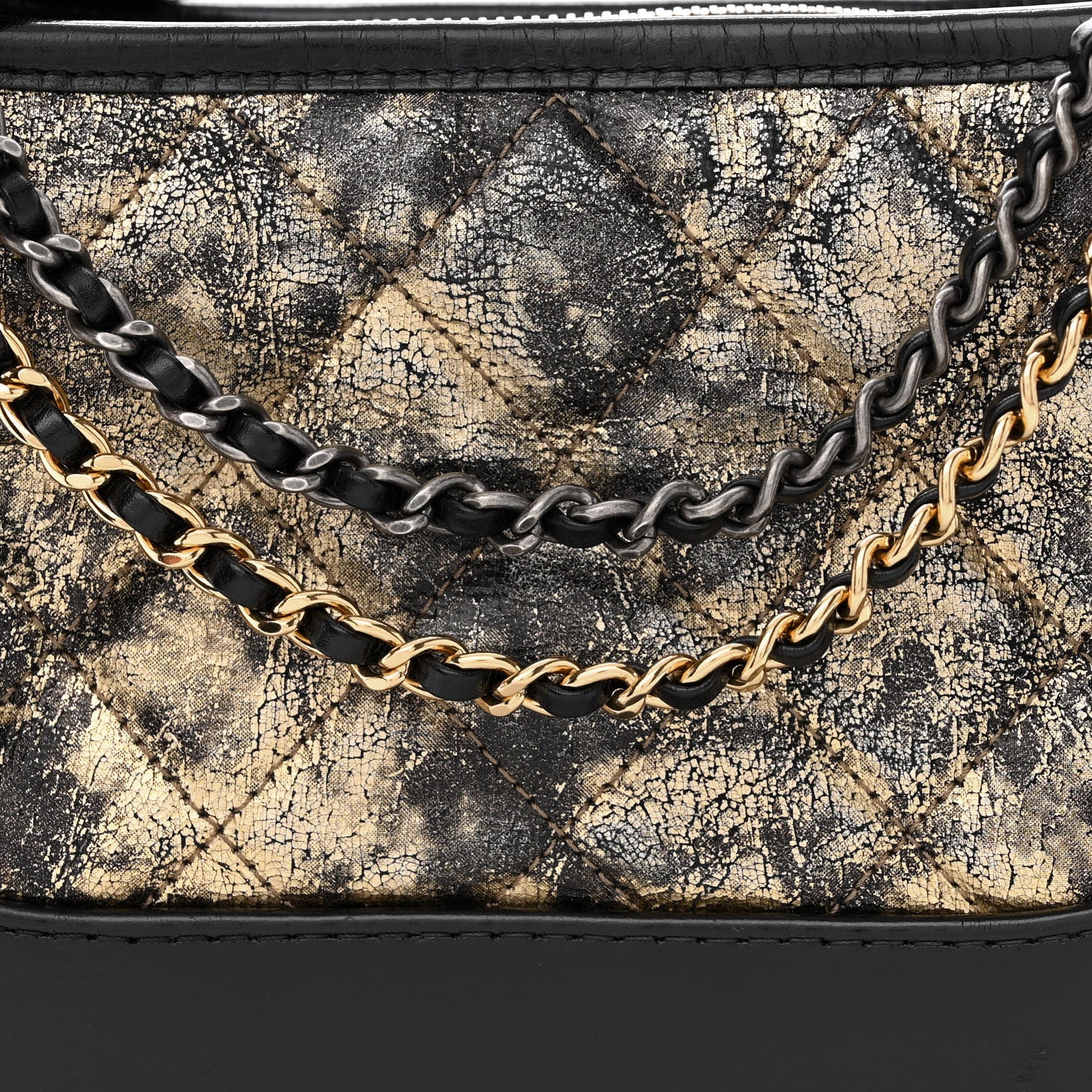 Chanel Metallic Crumpled Goatskin Quilted Small Gabrielle Hobo Black Gold 8 of 12