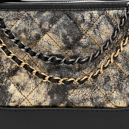 Chanel Metallic Crumpled Goatskin Quilted Small Gabrielle Hobo Black Gold 8 of 12