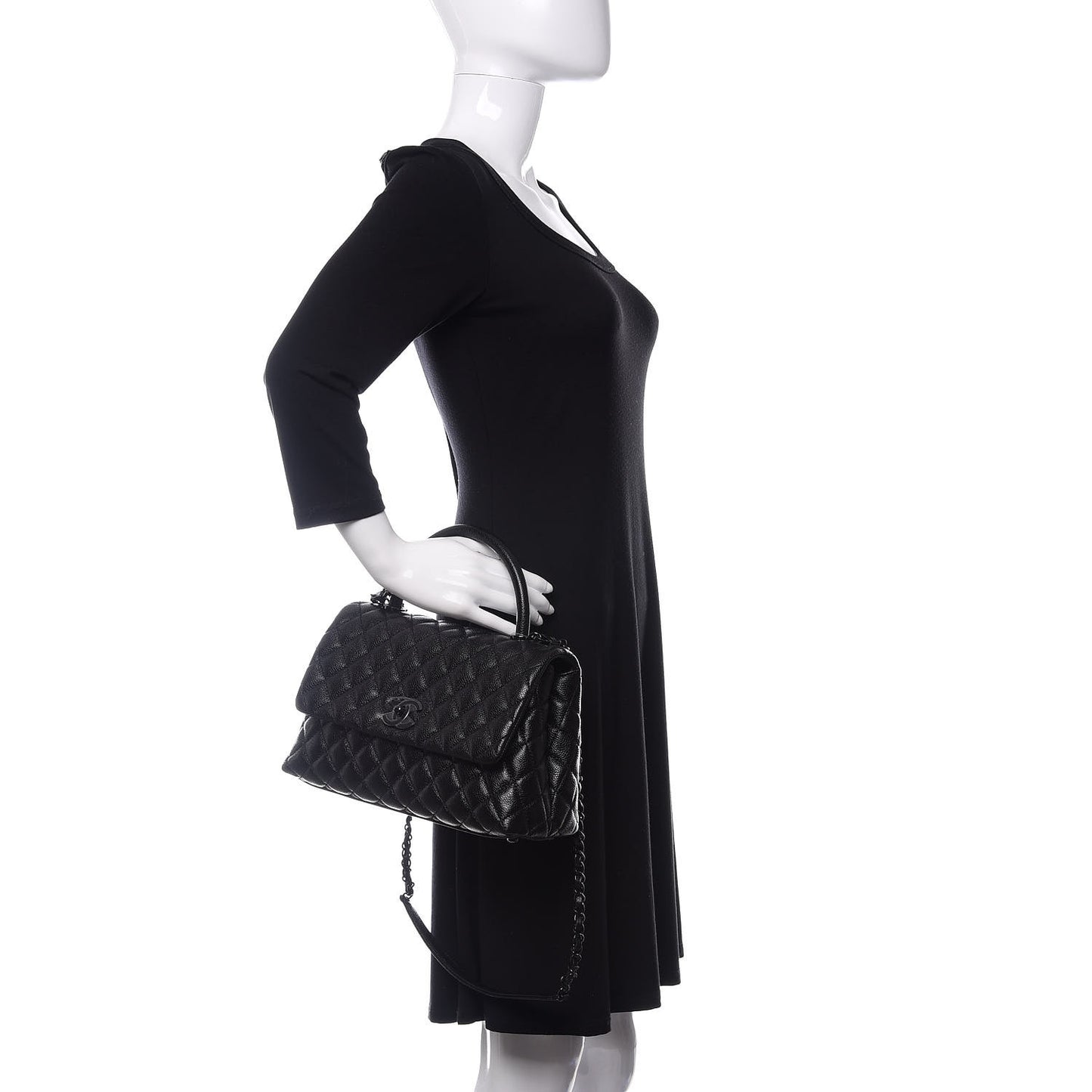 Caviar Quilted Small Coco Handle Flap So Black