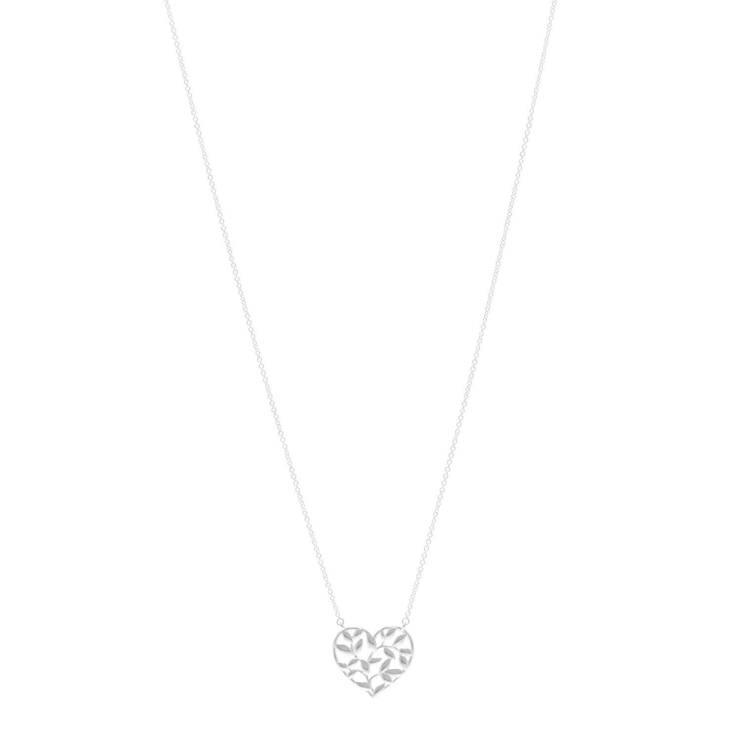 Tiffany Sterling Silver Paloma Picasso Olive Leaf Heart Pendant Necklace 1 of 5
