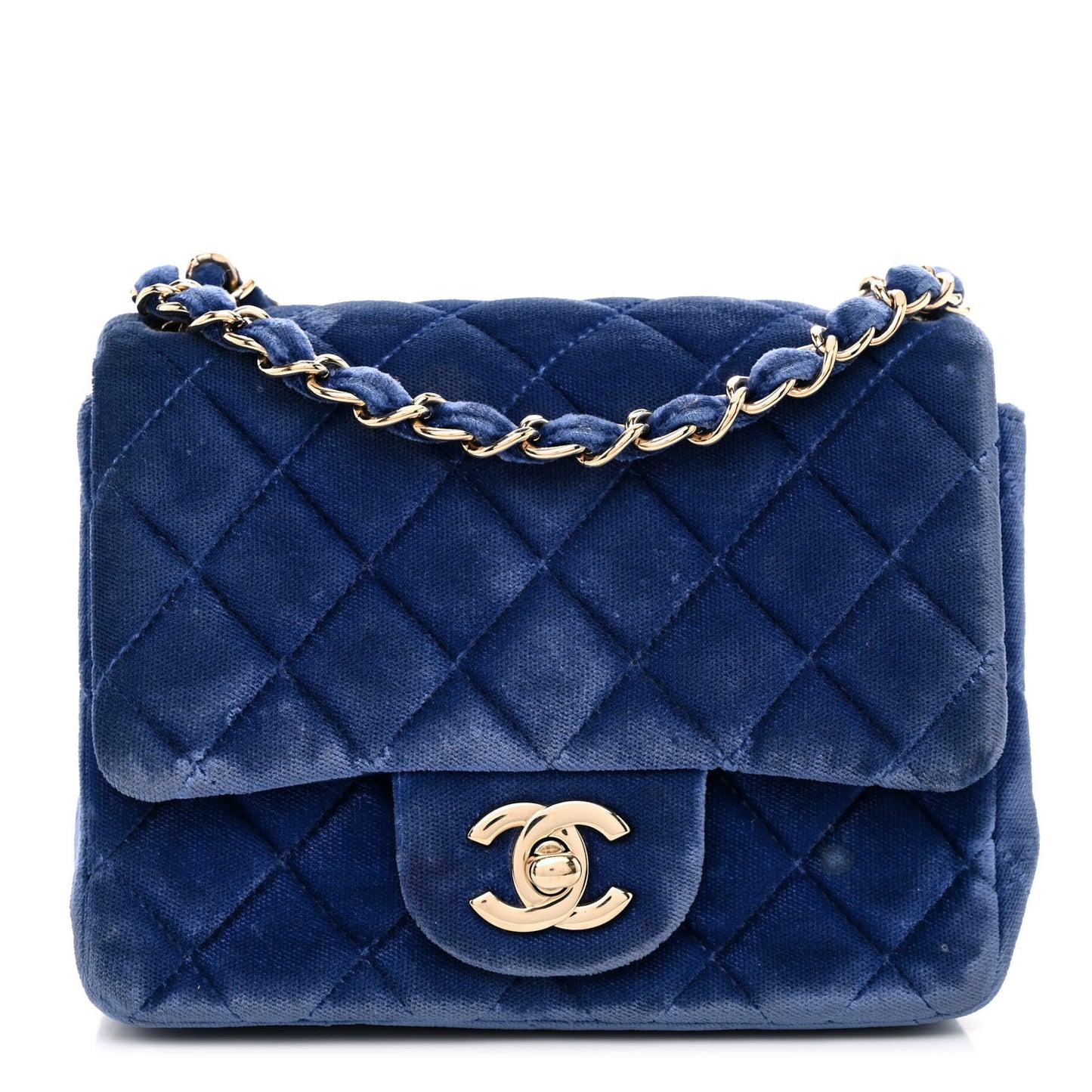 Velvet Quilted Mini Square Flap Blue