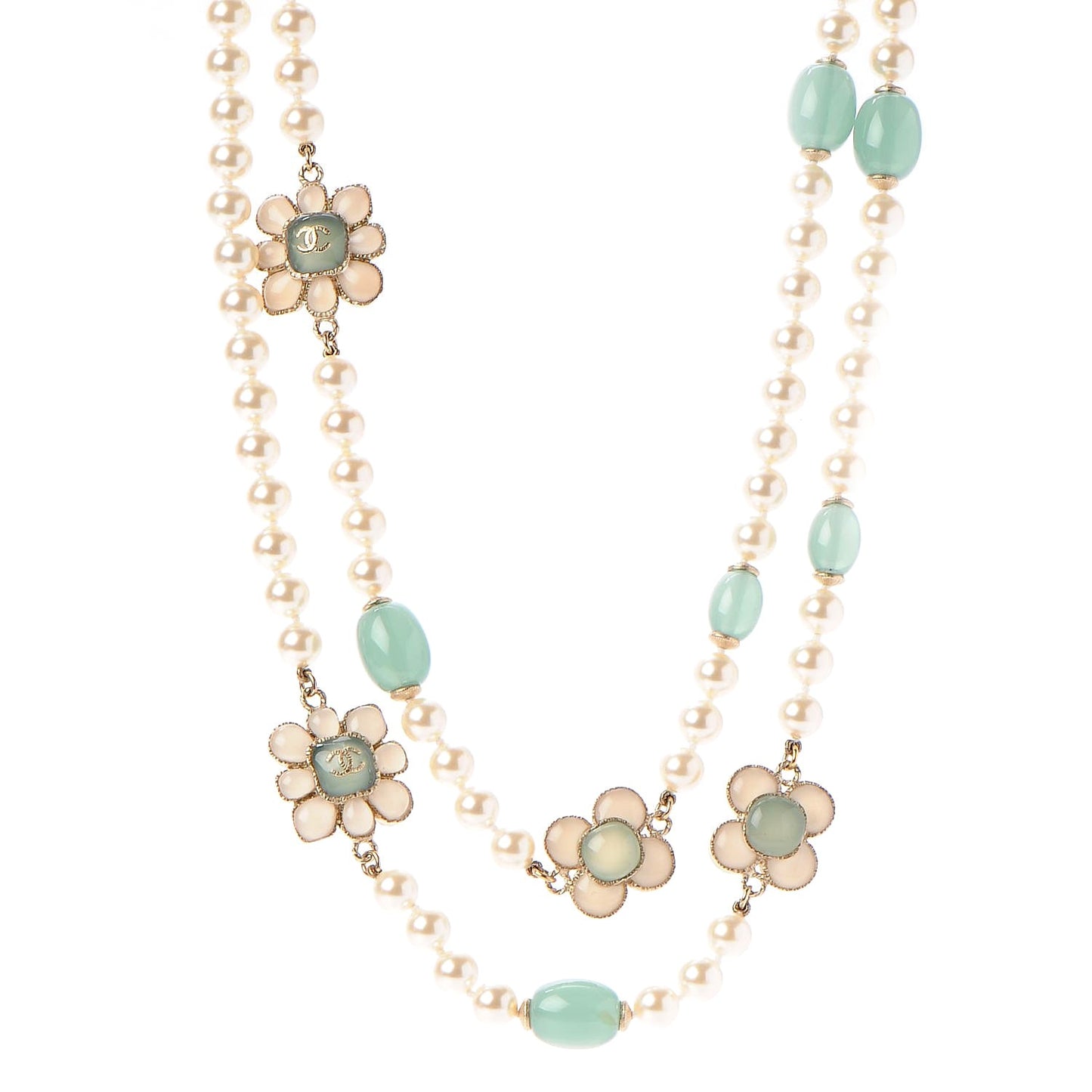 Pearl Gripoix Long Necklace White Green