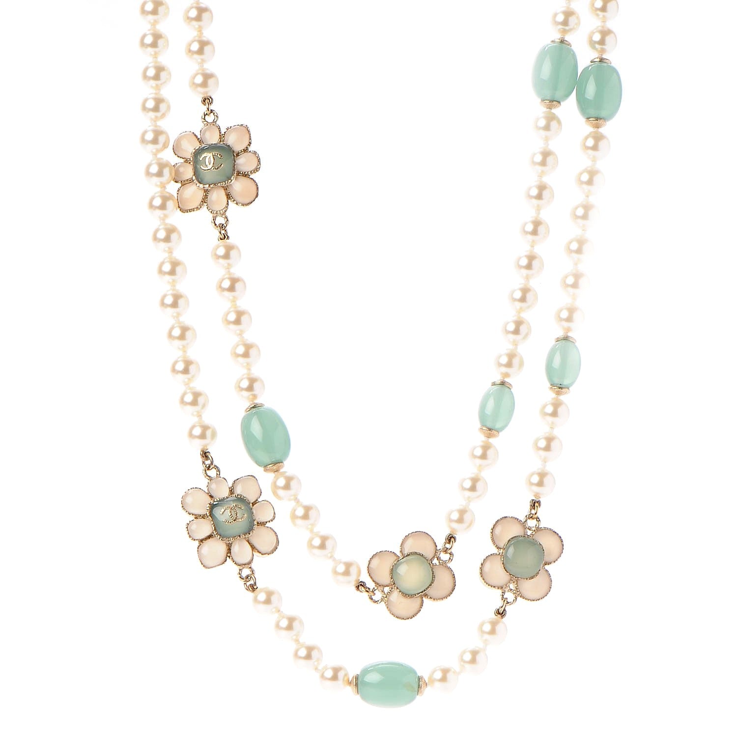 Chanel Pearl Gripoix Long Necklace White Green 1 of 6