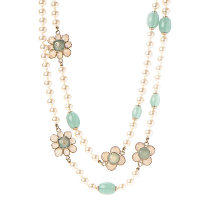 Chanel Pearl Gripoix Long Necklace White Green 1 of 6