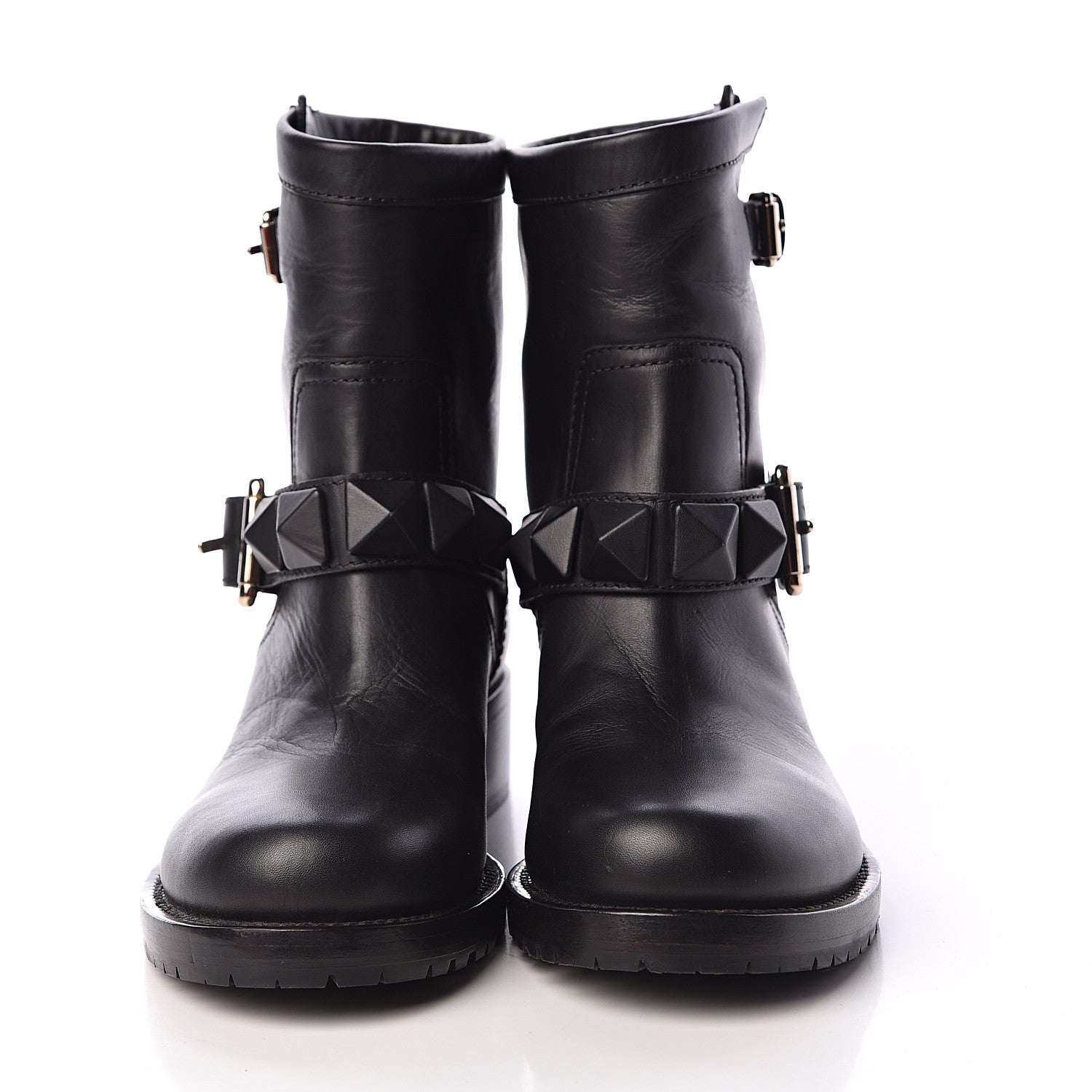 Valentino Garavani Calfskin Lock Studded 30mm Biker Boots 37 Black 2 of 10